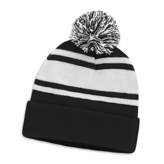 Striped Pom Pom Beanies Black